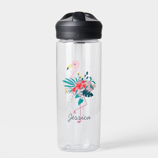 Leuke tropische flamingo gepersonaliseerd waterfles (Voorkant)