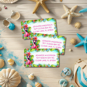 Leuke Tropische Flamingo Verjaardag Retouradres Etiket