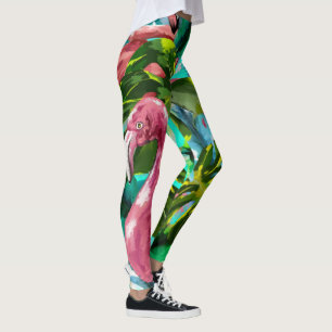 Leuke tropische groene palm roze flamingo's vakant leggings