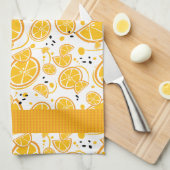 Leuke Tropische Sinaasappels Gingham Pattern Theedoek (Quarter Fold)