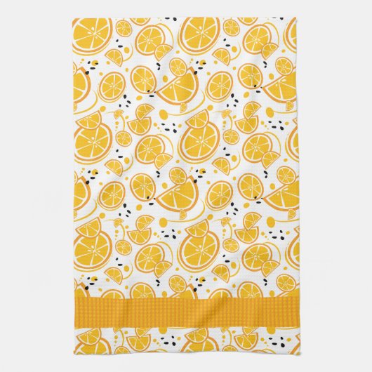 Leuke Tropische Sinaasappels Gingham Pattern Theedoek (Verticaal)