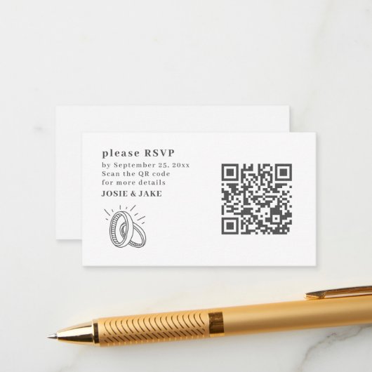 Leuke trouwringen illustratie RSVP QR-code Informatiekaartje (Voorkant / Achterkant in situ)