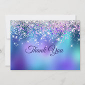 Leuke turquoise paarse nepschittering bedankkaart (Voorkant)