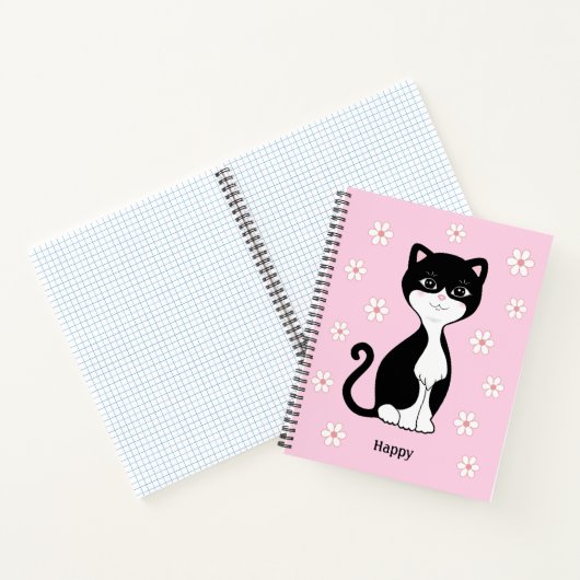 Leuke Tuxedo Kat & Bloemen op Lichtroze Notitieboek (Binnen)