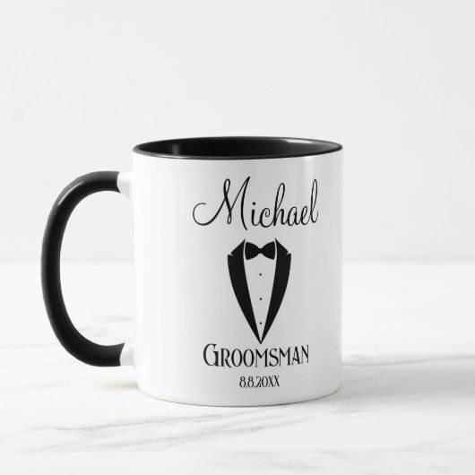 leuke tuxedo met boegroomman op maat mok (Links)