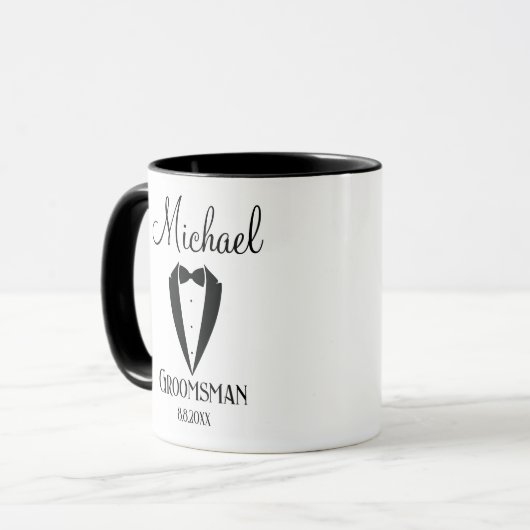 leuke tuxedo met boegroomman op maat mok (Voorkant links)