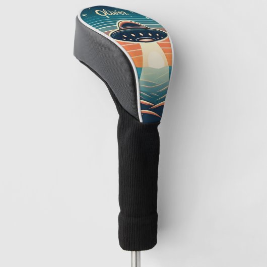 Leuke UFO bij zonsondergang gepersonaliseerd Golfheadcover (Schuin)