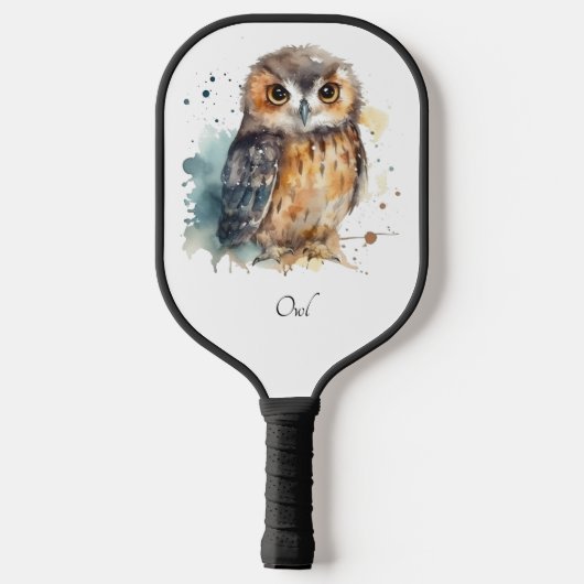 Leuke uil in de waterverf pickleball paddle (Achterkant)