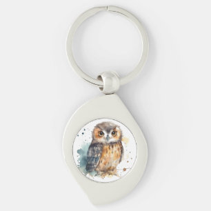 Leuke uil in de waterverf sleutelhanger