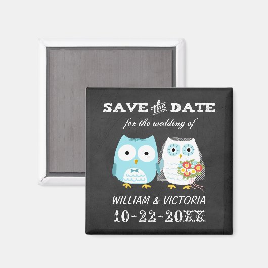 Leuke Uilen Bruiloft Chalkboard Stijl Save the Dat Magneet (Voorkant / Achterkant)
