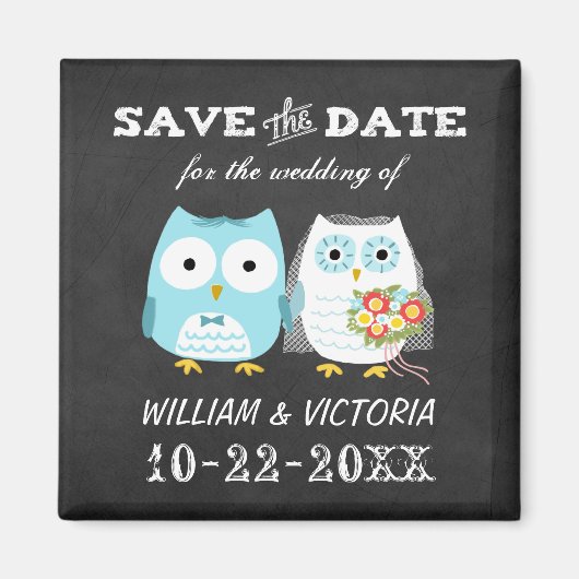 Leuke Uilen Bruiloft Chalkboard Stijl Save the Dat Magneet (Voorkant)