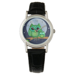 Leuke uilen op een tak & aangepaste naam horloge