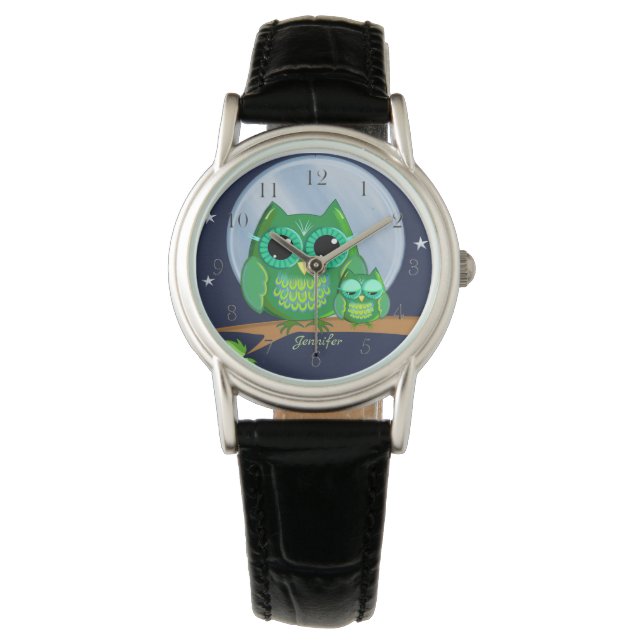 Leuke uilen op een tak & aangepaste naam horloge (Voorkant)