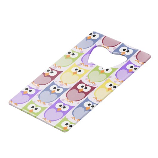 Leuke uilen, Uil Pattern, Baby uilen, Kleurrijke u Kredietkaart Flessenopener (Achterkant Gekanteld)