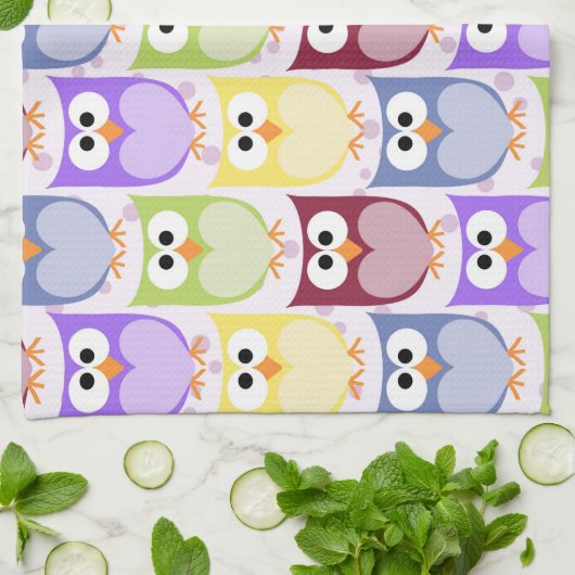 Leuke uilen, Uil Pattern, Baby uilen, Kleurrijke u Theedoek (Gevouwen)