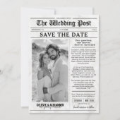 Leuke unieke krant Save the Date Fotobruiloft Kaart (Voorkant)