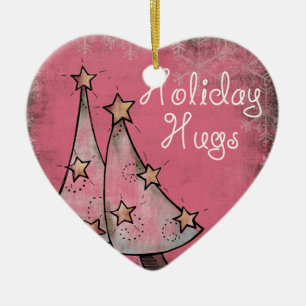 Leuke vakantie knuffels roze kerstbomen keramisch ornament