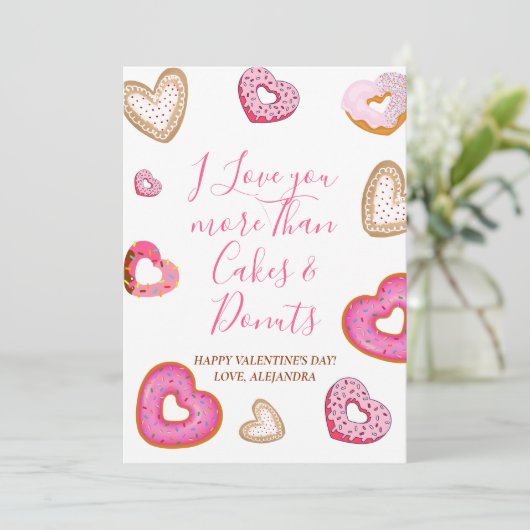 Leuke Valentijn houdt meer van dan donuts Schattig Bedankkaart (Staand voorkant)
