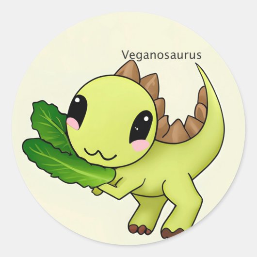 Leuke vegan dinosaurus ronde sticker (Voorkant)