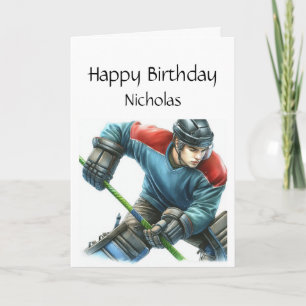 Leuke verjaardag aangepaste naam spelen hockey kaart