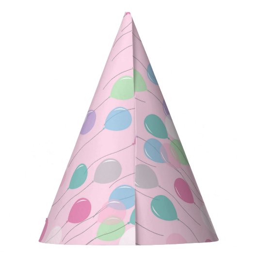 Leuke Verjaardag Ballonnen Patroon op Roze Achterg Feesthoedjes (Achterkant)