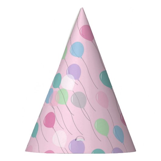 Leuke Verjaardag Ballonnen Patroon op Roze Achterg Feesthoedjes (Links)