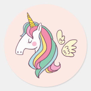 Leuke Verjaardag Doodle Flying Regenboog Eenhoorn Ronde Sticker