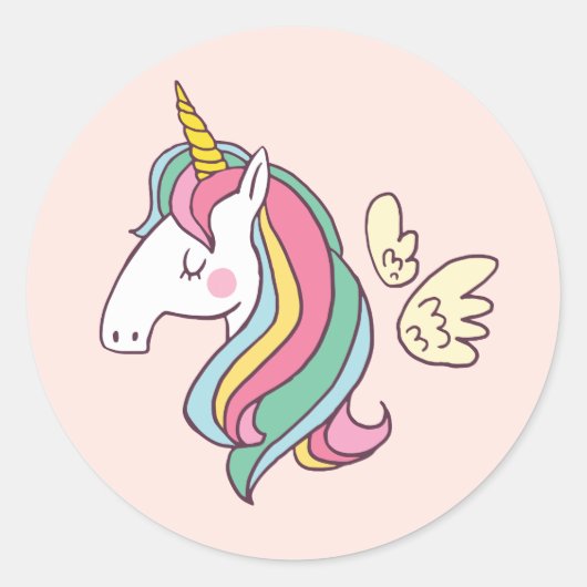 Leuke Verjaardag Doodle Flying Regenboog Eenhoorn Ronde Sticker (Voorkant)