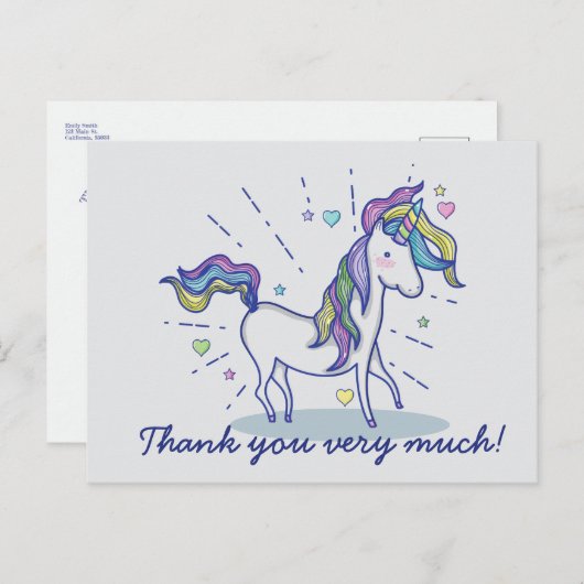 Leuke verjaardag Doodle Rainbow Unicorn Bedankt Briefkaart (Voorkant / Achterkant)