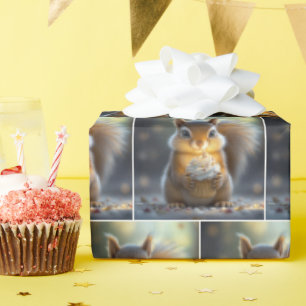 Leuke verjaardag eekhoorn met cupcake cadeaupapier