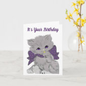 Leuke verjaardag kitten Wenskaart Kaart (Gele Bloem)