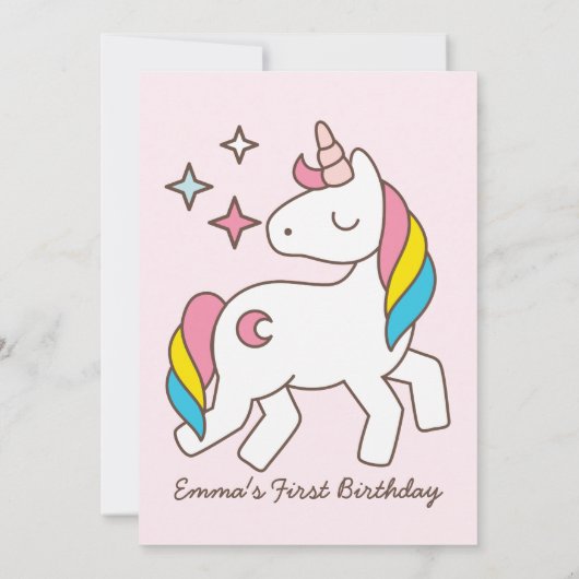 Leuke verjaardag Rainbow Unicorn Party uitnodiging (Achterkant)