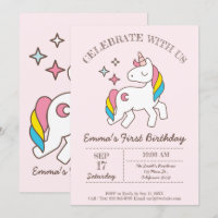 Leuke verjaardag Rainbow Unicorn Party uitnodiging