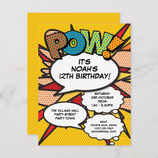 Leuke Verjaardagsfeestje Strip POW Uitnodiging Briefkaart (Voorkant / Achterkant)