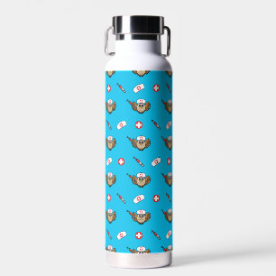 Leuke Verpleegkundige Uil met Spuit Cartoon Waterfles
