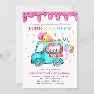 Leuke Vier Ice Cream Truck 4e Zomer Kids Verjaarda Kaart