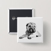 Leuke Vierkante Shar Pei Button (Voorkant /achterkant)