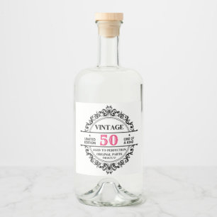 Leuke Vintage 50ste Zwarte en Roze Verjaardag Nove Likeurfles Etiket