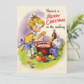Leuke vintage kerst dame bakken feestdagenkaart (Staand voorkant)