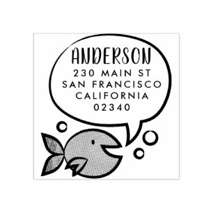 Leuke vis spraak bubble familienaam retouradres 	rubberstempel
