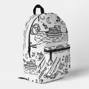 Leuke Visavontuur Doodle Kunst Bedrukte Rugzak