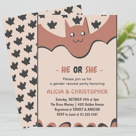 Leuke vleermuis Oktober Hij of Zij Halloween gesla Kaart