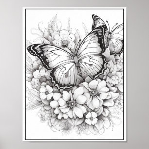 Leuke Vlinders/Bloemen Kleuren Poster