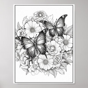 Leuke Vlinders/Bloemen Kleuren Poster