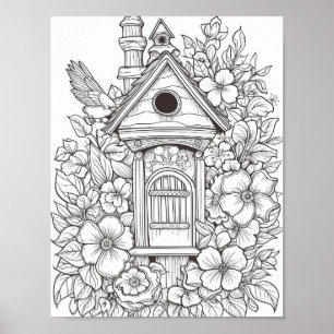 Leuke vogelhuis volwassen kleuren poster
