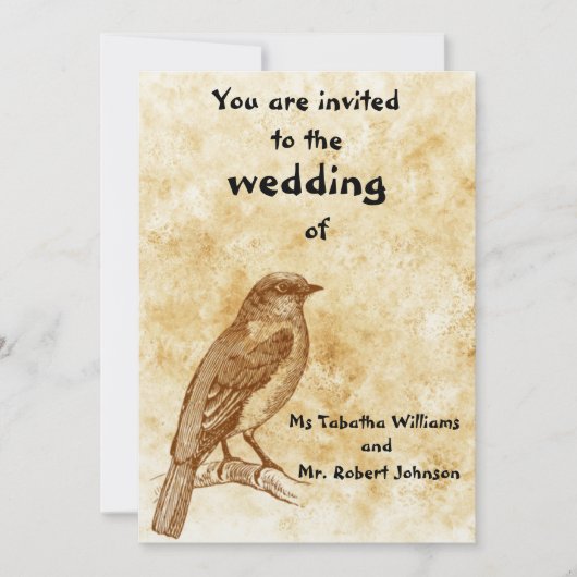 Leuke Vogelontwerp Bruiloft Uitnodiging (Voorkant)