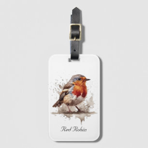 Leuke vogelrode robin in de waterverf bagagelabel