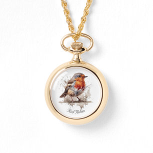 Leuke vogelrode robin in de waterverf horloge