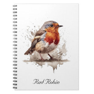 Leuke vogelrode robin in de waterverf notitieboek