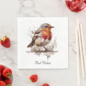 Leuke vogelrode robin in de waterverf servet (Insitu)